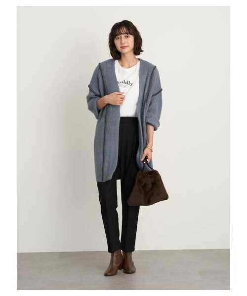 earth music&ecology（アースミュージックアンドエコロジー）の「【Special Price】【WEB限定】ハンドステッチ風ニットガウン（ジャケット/アウター・オフホワイト/ブラック/ライトベージュ/ブルー・F）」の14枚目の写真