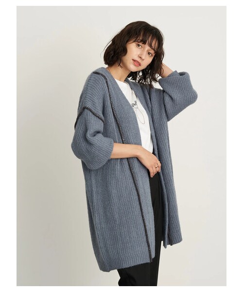 earth music&ecology（アースミュージックアンドエコロジー）の「【Special Price】【WEB限定】ハンドステッチ風ニットガウン（ジャケット/アウター・オフホワイト/ブラック/ライトベージュ/ブルー・F）」の10枚目の写真