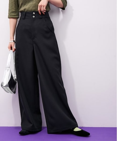 ADAM ET ROPE'(アダムエロペ)の「ハイウエストワイドパンツ(パンツ・レディース・ブラック/オフホワイト・36/38)」の1枚目の写真