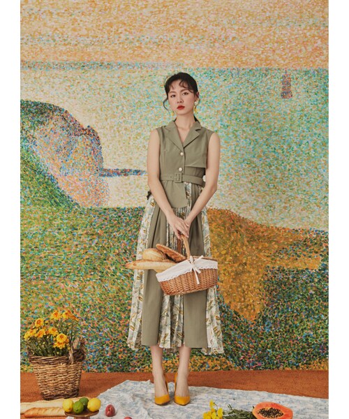 Marjorie（マージョリー）の「假日慶典，西裝式印花百褶無袖洋裝（その他・レディース・綠・XS/S/M/L）」の4枚目の写真