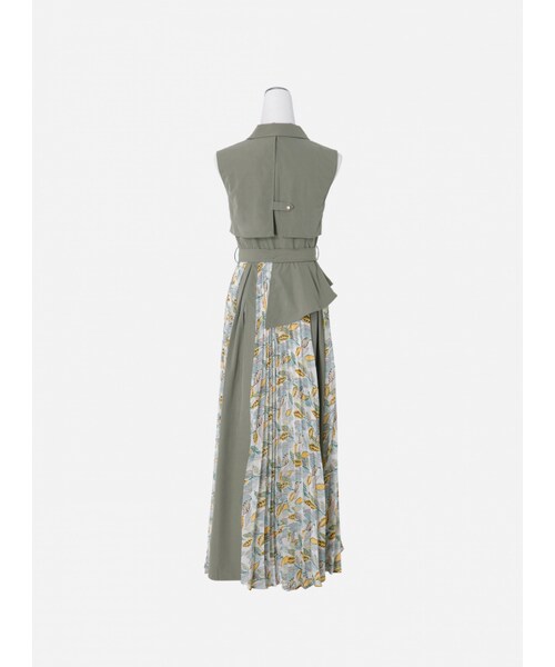 Marjorie（マージョリー）の「假日慶典，西裝式印花百褶無袖洋裝（その他・レディース・綠・XS/S/M/L）」の8枚目の写真