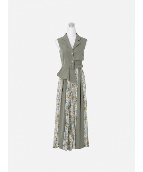 Marjorie（マージョリー）の「假日慶典，西裝式印花百褶無袖洋裝（その他・レディース・綠・XS/S/M/L）」の7枚目の写真