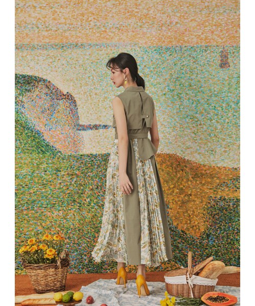 Marjorie（マージョリー）の「假日慶典，西裝式印花百褶無袖洋裝（その他・レディース・綠・XS/S/M/L）」の6枚目の写真