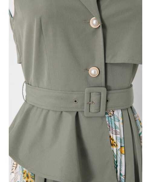 Marjorie（マージョリー）の「假日慶典，西裝式印花百褶無袖洋裝（その他・レディース・綠・XS/S/M/L）」の9枚目の写真