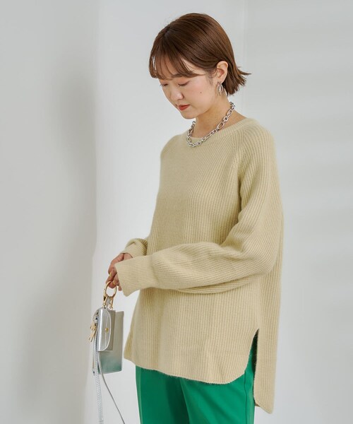 DouDou(ドゥドゥ)の「ラクーン混ワッフルプルオーバー(ニット/セーター・レディース・オフホワイト/イエロー/グレー・F)」の1枚目の写真
