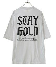 GOLD | PEACH BRUSHED COTTON INSIDE OUT TEE DAMAGE AGED W/PRINTED(Tシャツ/カットソー)
