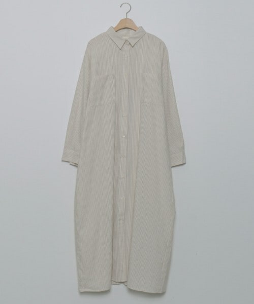 DHOLIC STYLE（ディーホリックスタイル）の「[crushj] ストライプパターンシャツワンピース（シャツワンピース・レディース・ブラック/ベージュ/ブルー・FREE）」の2枚目の写真