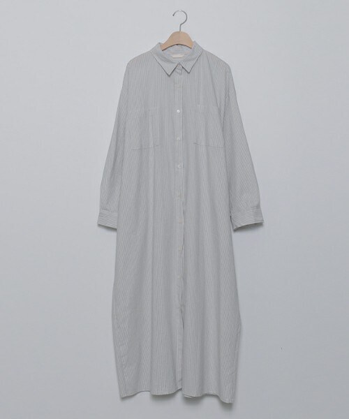 DHOLIC STYLE（ディーホリックスタイル）の「[crushj] ストライプパターンシャツワンピース（シャツワンピース・レディース・ブラック/ベージュ/ブルー・FREE）」の3枚目の写真