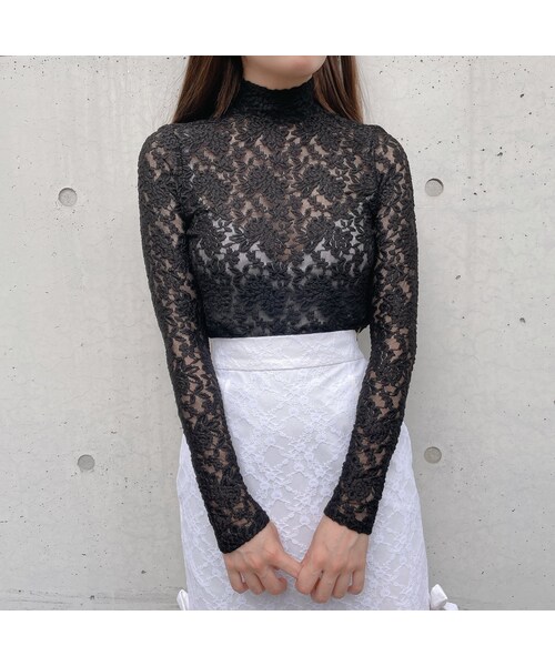 lilLilly（リルリリー）の「【再入荷】レースハイネックトップス（トップス・レディース・WHITE/PINK/BLACK）」の9枚目の写真