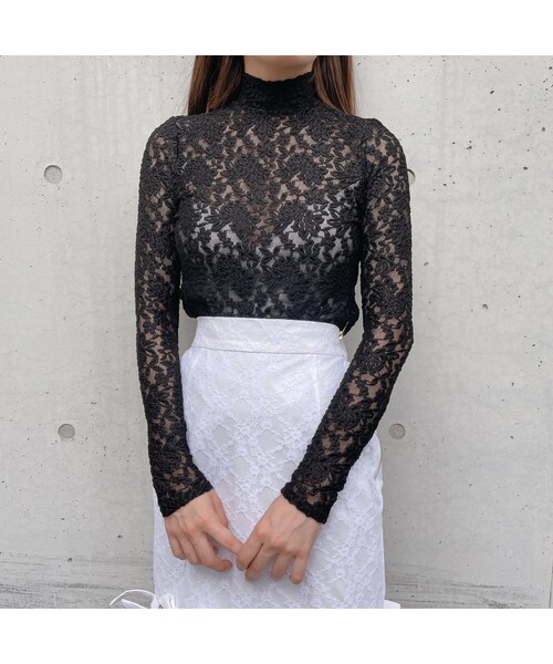 lilLilly（リルリリー）の「【再入荷】レースハイネックトップス（トップス・レディース・WHITE/PINK/BLACK）」の11枚目の写真