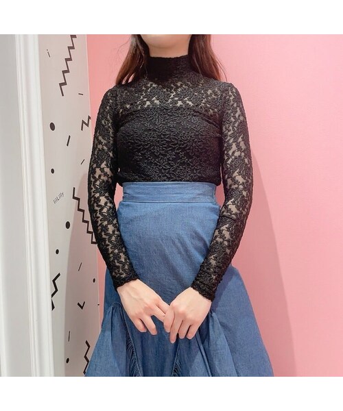 lilLilly（リルリリー）の「【再入荷】レースハイネックトップス（トップス・レディース・WHITE/PINK/BLACK）」の18枚目の写真