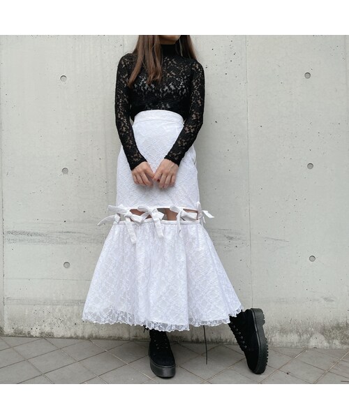 lilLilly（リルリリー）の「【再入荷】レースハイネックトップス（トップス・レディース・WHITE/PINK/BLACK）」の12枚目の写真
