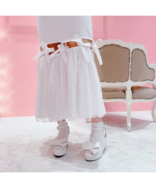 lilLilly（リルリリー）の「【pain】レースリボンロングスカート（スカート・レディース・WHITE/PINK/BLUE/BLACK）」の9枚目の写真