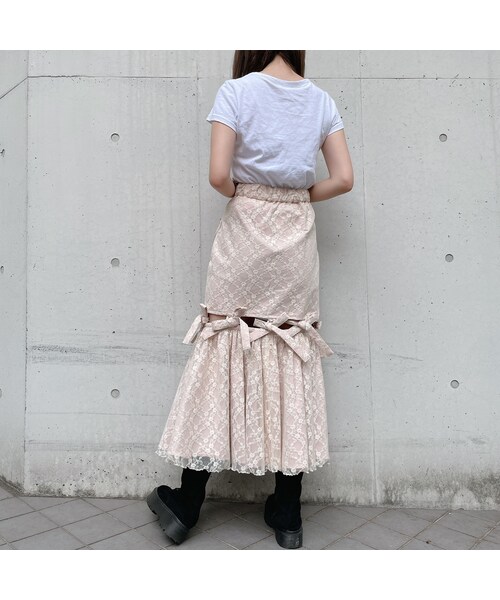 lilLilly（リルリリー）の「【pain】レースリボンロングスカート（スカート・レディース・WHITE/PINK/BLUE/BLACK）」の13枚目の写真