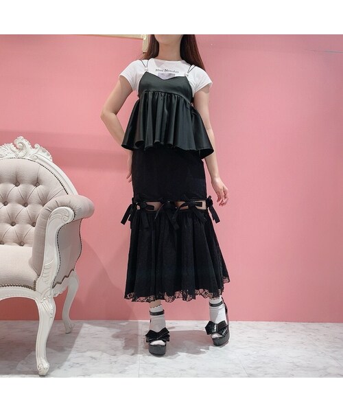 lilLilly（リルリリー）の「【pain】レースリボンロングスカート（スカート・レディース・WHITE/PINK/BLUE/BLACK）」の10枚目の写真