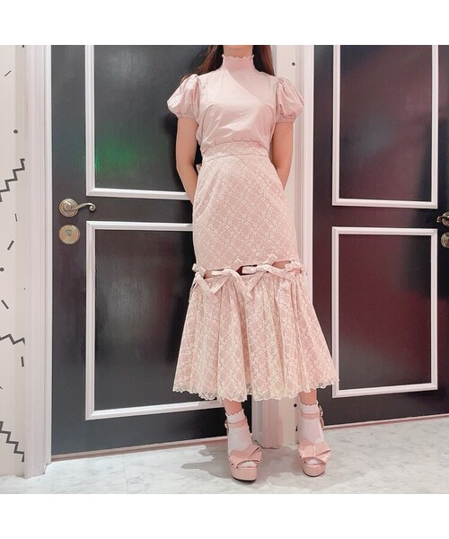 lilLilly（リルリリー）の「【pain】レースリボンロングスカート（スカート・レディース・WHITE/PINK/BLUE/BLACK）」の2枚目の写真