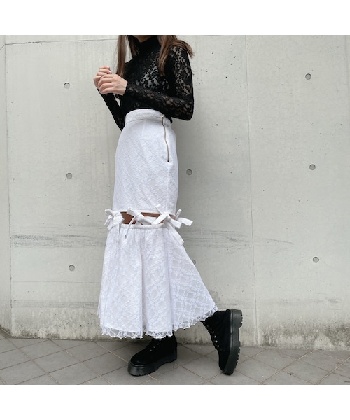 lilLilly（リルリリー）の「【pain】レースリボンロングスカート（スカート・レディース・WHITE/PINK/BLUE/BLACK）」の17枚目の写真