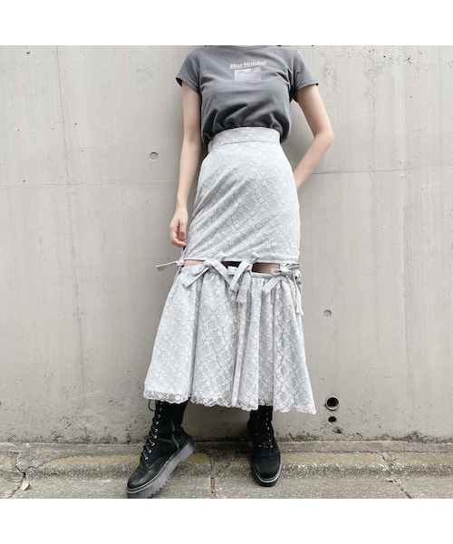 lilLilly（リルリリー）の「【pain】レースリボンロングスカート（スカート・レディース・WHITE/PINK/BLUE/BLACK）」の19枚目の写真
