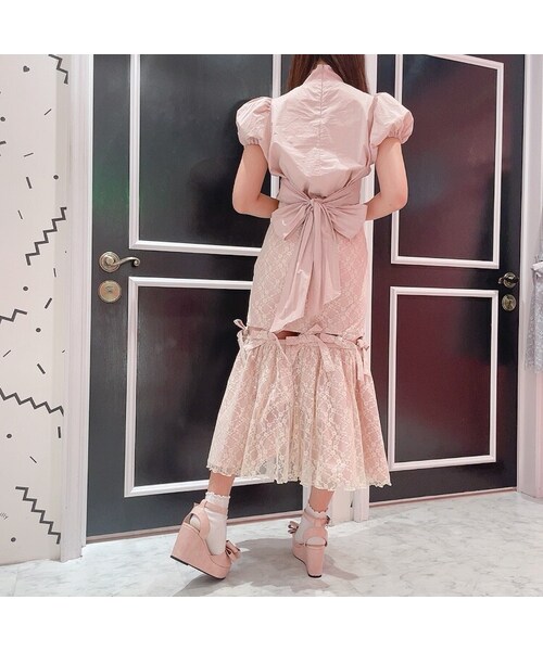 lilLilly（リルリリー）の「【pain】レースリボンロングスカート（スカート・レディース・WHITE/PINK/BLUE/BLACK）」の3枚目の写真