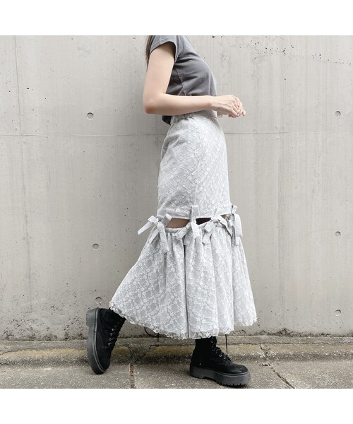 lilLilly（リルリリー）の「【pain】レースリボンロングスカート（スカート・レディース・WHITE/PINK/BLUE/BLACK）」の20枚目の写真