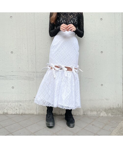 lilLilly（リルリリー）の「【pain】レースリボンロングスカート（スカート・レディース・WHITE/PINK/BLUE/BLACK）」の16枚目の写真
