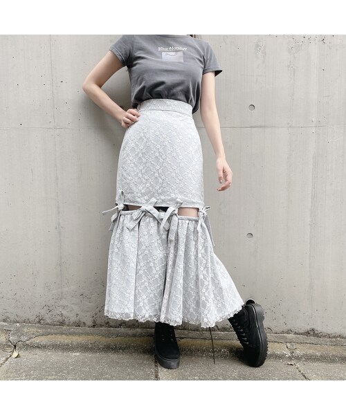 lilLilly（リルリリー）の「【pain】レースリボンロングスカート（スカート・レディース・WHITE/PINK/BLUE/BLACK）」の18枚目の写真