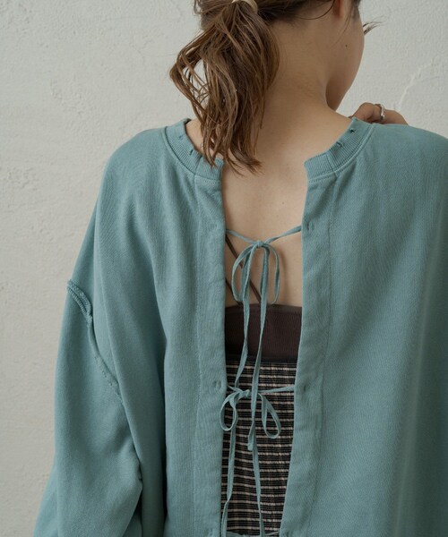 Kastane(カスタネ)の「紐付きリサイクルコットンスウェット(Tシャツ/カットソー・レディース・アイボリー/ピスタチオ/ブラウン/スカイブルー/オレンジ・F)」の1枚目の写真