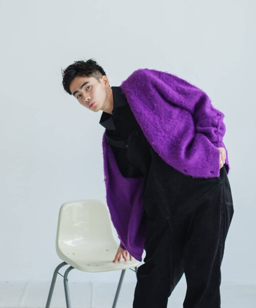 Kastane(カスタネ)の「【WHIMSIC】PLAIN SHAGGY KNIT CARDIGAN(カーディガン/ボレロ・メンズ・イエロー/グリーン/パープル/グレー・F)」の3枚目の写真