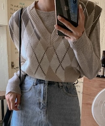 DHOLIC STYLE | [qnigirls] ビッグアーガイルニットベスト(ベスト)