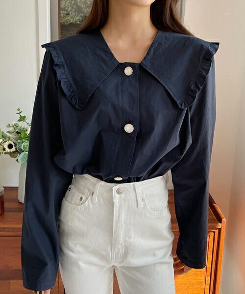 DHOLIC（ディーホリック）の「ビッグフリルカラーブラウス・全3色（シャツ/ブラウス・レディース・ホワイト/ベージュ/ブルー・ONESIZE）」の3枚目の写真