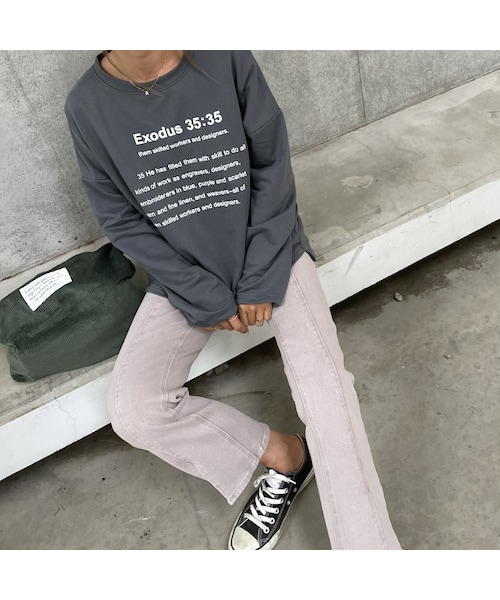 copine（コピン）の「カジュアルオーバーサイズロンT(2color)（Tシャツ/カットソー・レディース・ホワイト/チャコール・ワンサイズ）」の2枚目の写真