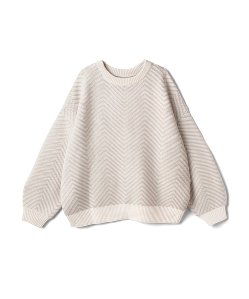 GRL（グレイル）の「ヘリンボーンビッグニットトップス（ニット/セーター・レディース・ブラック/グレージュ・F）」の2枚目の写真