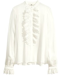 H&M | H&M - Ruffled Blouse - White - Ladies(シャツ/ブラウス)