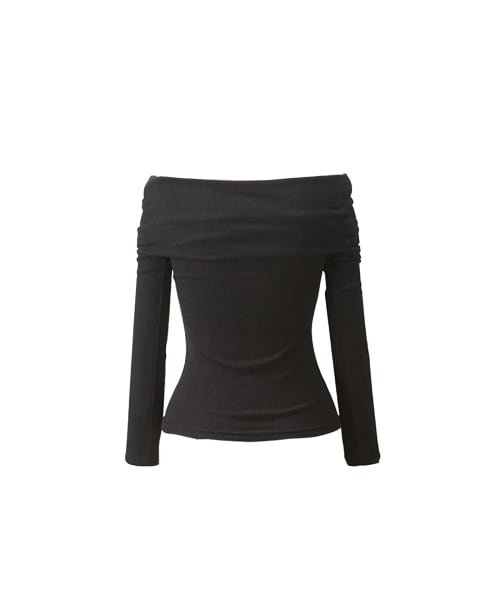 gracegift（グレースギフト）の「微甜女孩 韓國翻領露肩針織上衣（その他・レディース・黑/酒紅・F）」の2枚目の写真