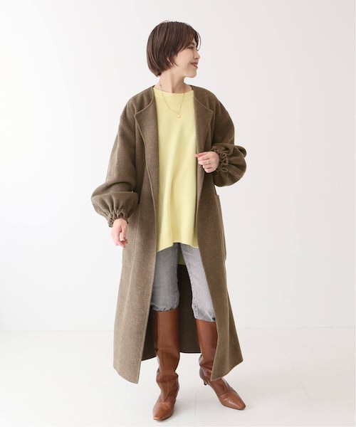 Spick&Span ボリュームスリーブノーカラーリバーコート　キャメル Spick&Span ボリュームスリーブノーカラーリバーコートキャメル