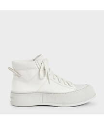 【2021 FALL 新作】ツートーン ハイトップスニーカー / Two-Tone High-Top Sneakers （White）
