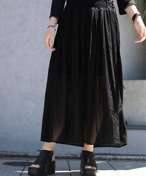 KMRii（ケムリ）の「【別注】KMRii/ケムリ/Lace up Long Skirt/RFL（スカート・BLACK・F）」の3枚目の写真