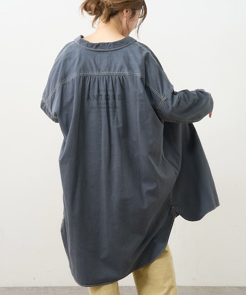 PUAL CE CIN（ピュアルセシン）の「デニム刺繍×プリントワンピース（ワンピース・レディース・インディゴブルー/グレー/ストライプ・FREE）」の2枚目の写真