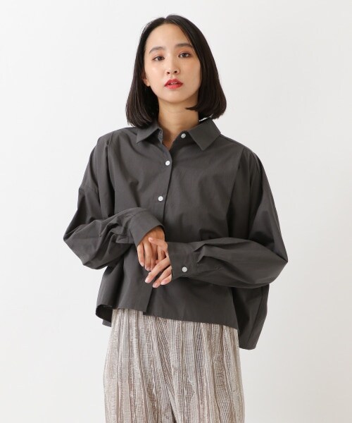 ALAND（エーランド）の「3.3Field Trip／LOOSE CROP シャツ（トップス・グレー()/アイボリー()・FREE）」の14枚目の写真