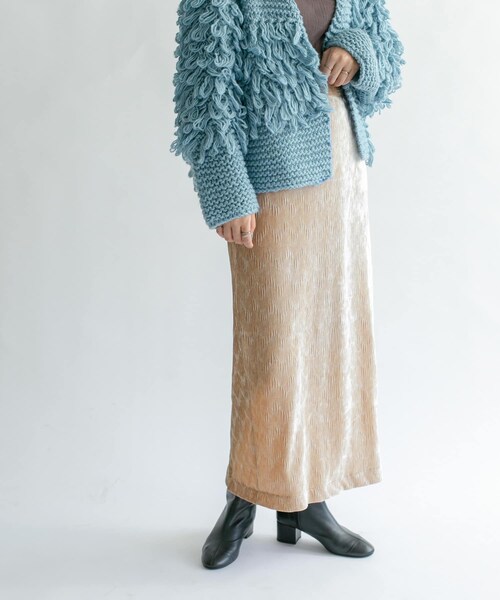 KBF（ケイビーエフ）の「クリンクルベロアタイトスカート（その他・レディース・D.BROWN/PINK BEIGE/BLACK・one）」の3枚目の写真