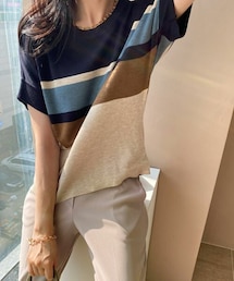 DHOLIC STYLE | [monicaroom] ドルマン配色半袖ニット(ニット/セーター)