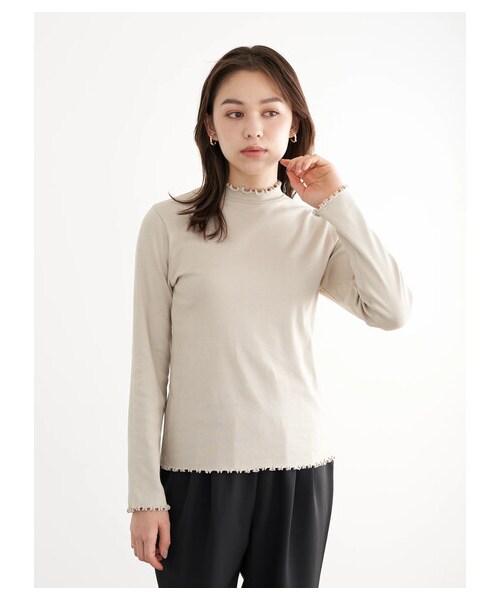 earth music&ecology（アースミュージックアンドエコロジー）の「ハイネックメローリブ長袖プルオーバー（トップス・オフホワイト/ブラック/ライトベージュ/ブラウン/ミント/ラベンダー・S/M）」の4枚目の写真