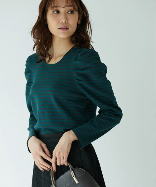 ROPE' PICNIC（ロペピクニック）の「ギャザースリーブカットトップス（トップス・レディース・ブラック/ホワイト系/ダークグリーン・38/40）」の3枚目の写真