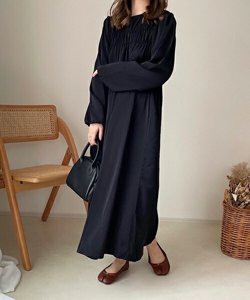 chocomee（チョコミー）の「フロントギャザーワンピ（ワンピース・レディース・ベージュ/グレー/ブラック・FREE）」の2枚目の写真