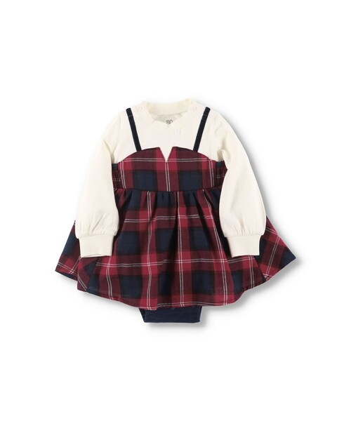 BRANSHES（ブランシェス）の「【ペア】チェック柄長袖カバーオール（ロンパース・キッズ・ネイビーブルー/レッド・70cm～80cm）」の2枚目の写真