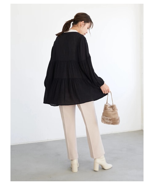 earth music&ecology（アースミュージックアンドエコロジー）の「センターシームフレアパンツ（パンツ・ライトベージュ/ブラウン/イエロー/ライトパープル・S/M）」の15枚目の写真