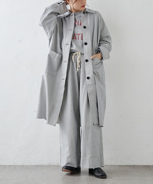 PUAL CE CIN（ピュアルセシン）の「綿ヘンプヒッコリーコート（その他アウター・レディース・オフホワイト/ベージュ/チャコールグレー・FREE）」の2枚目の写真