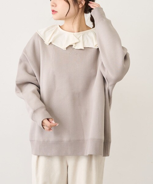 PUAL CE CIN（ピュアルセシン）の「裏起毛プルオーバー（Tシャツ/カットソー・レディース・オフホワイト/グレイッシュベージュ/モカ/キャメル/ブラウン系その他/ブラック・FREE）」の2枚目の写真