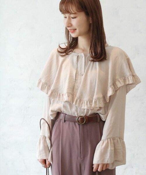 Crisp（クリスプ）の「エアリーフリルブラウス[c1k2907]（シャツ/ブラウス・レディース・アイボリー/ピンクベージュ/チャコールグレー・FREE）」の3枚目の写真