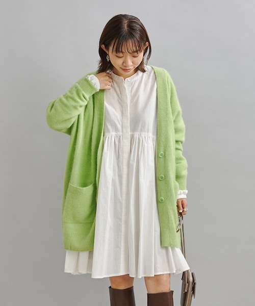 DouDou(ドゥドゥ)の「ラクーンカーディガン(カーディガン/ボレロ・レディース・グリーンイエロー/ピンク/ライトグレー・F)」の1枚目の写真